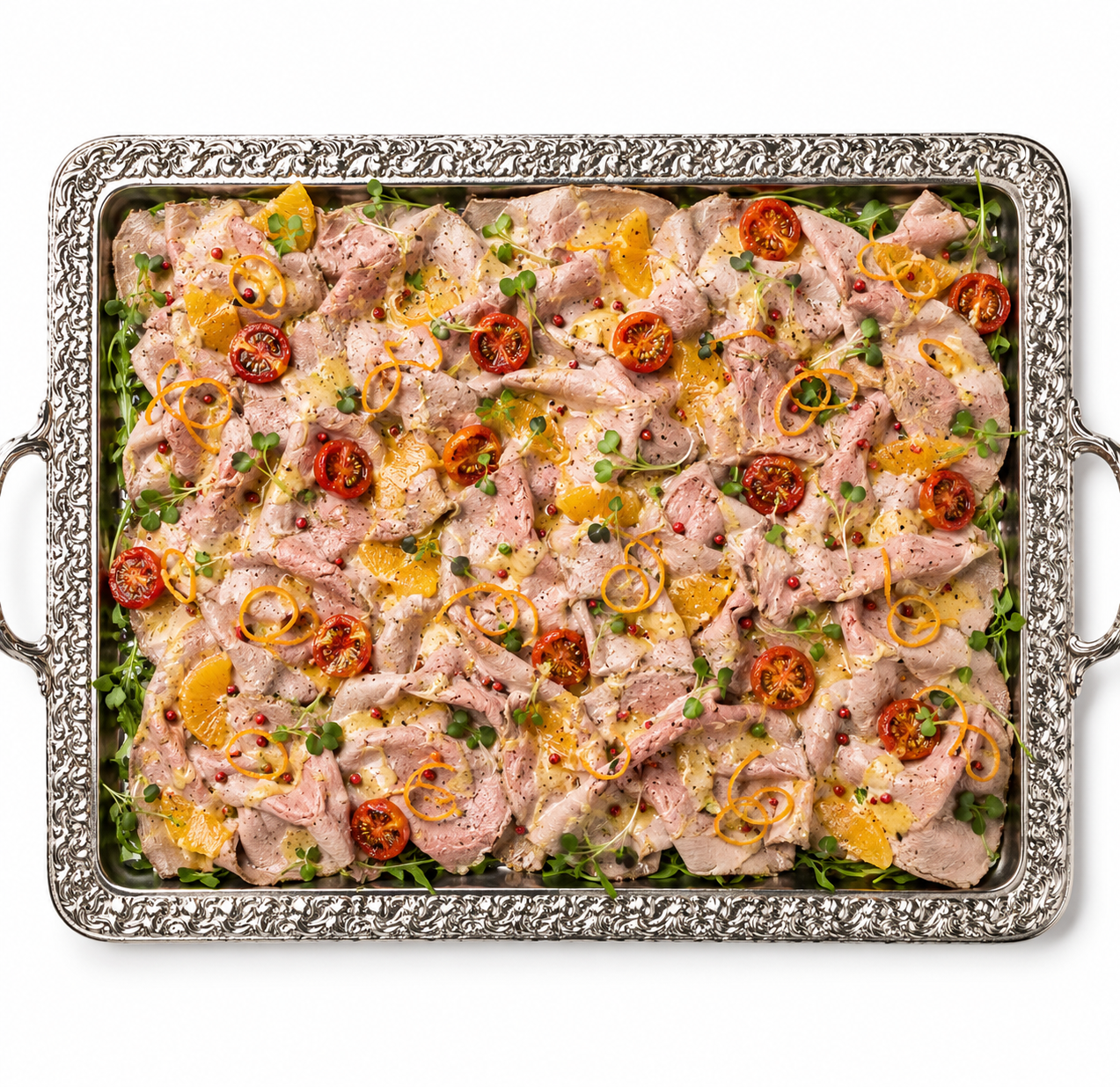 Entenbrust-Carpaccio mit Orangensauce – STORIA Catering München